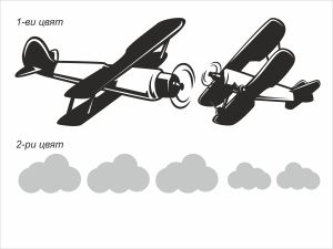 Биплан самолети и облаци - комплект