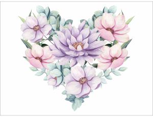 Сърце от нежни цветя - стикер с ефект на акварелна рисунка