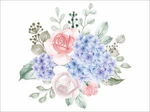 Нежен букет хортензии и рози - стикер с ефект на акварелна рисунка