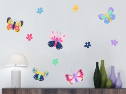 Комплект шарени пеперуди и цветя