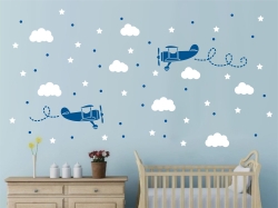 Самолетчета с облаци, звезди и точки - комплект в 2 цвята