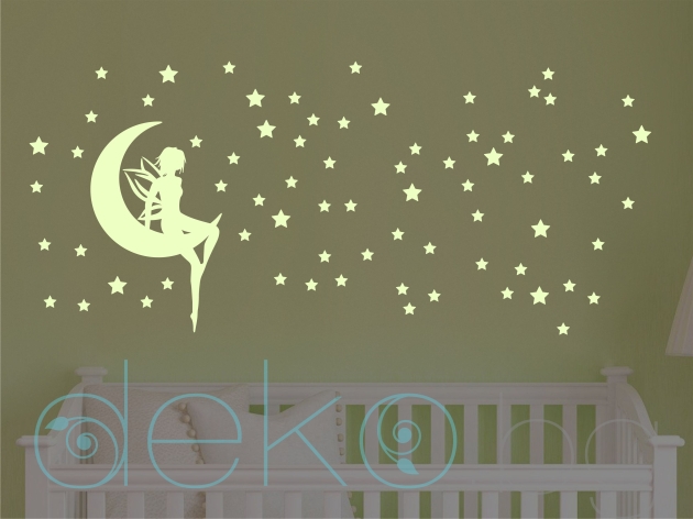 Светещи стикери за стена Лунна фея със звезди