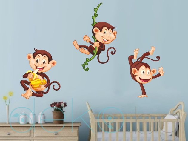 Палави маймунки - стикер за стена