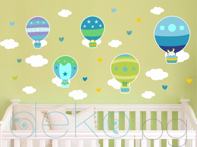 Шарени балони - комплект стикери за декорация в синьо-зелено