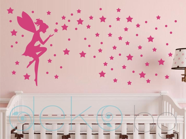 Детски стикер за стена Фея със звезди и точки
