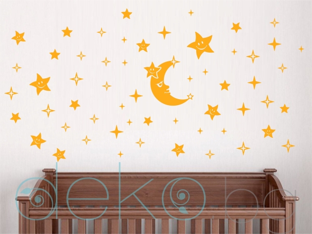 Детски стикери за стена Луна със весели звезди
