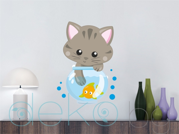 Декоративен стикер Коте с аквариум