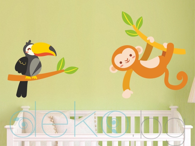 Стикер за декорация Маймунка и птица