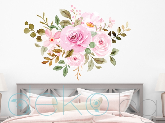 Нежен букет бледо розови рози - стикер с ефект на акварелна рисунка