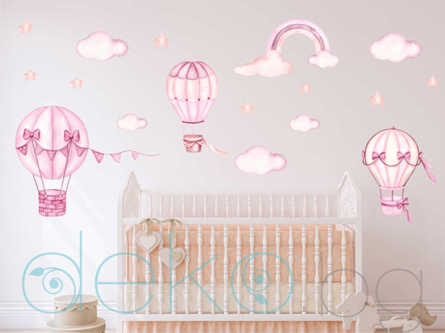 Балони в розово - стикер за стена с ефект на акварелна рисунка