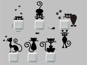 Комплект 7 бр. забавни котки за ключ/контакт за стена