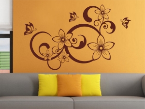 Стикер за стена флорал с пеперуди