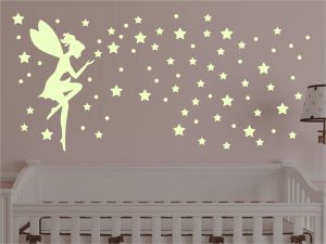 Светещи стикери за стена Фея със звезди и точки