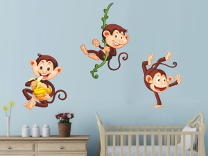 Палави маймунки - стикер за стена
