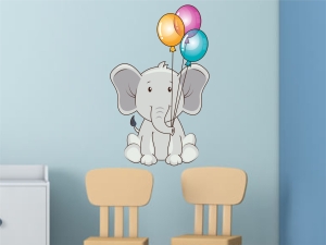 Стикер за детска стая Слонче с балони