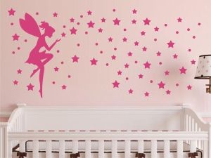Детски стикер за стена Фея със звезди и точки