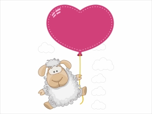 Сладурска овца с розов балон и облаци