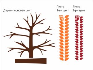 Дърво с 2 цвята листа и сови