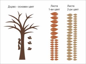 Дърво с 2 цвята листа катеричка и птици