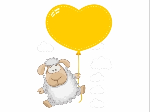 Сладурска овца с жълт балон и облаци