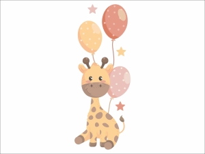 Жирафче с балони в пастелни цветове