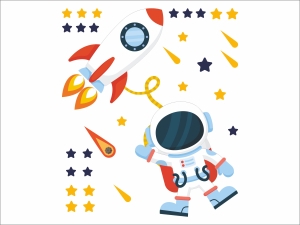 Космонавт с ракета, звезди и комети - комплект