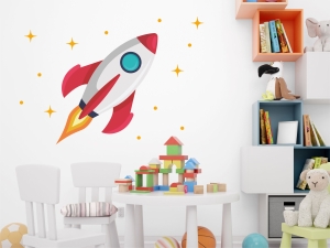 Детски стикер за стена Ракета в космоса