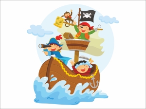Пиратски кораб с пирати и маймунка