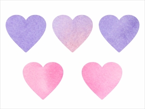 Watercolor сърца в лилаво и розово - комплект