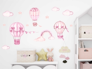 Балони в розово - стикер за стена с ефект на акварелна рисунка