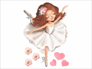 Малка балерина с цветя и сърца - стикер с ефект на рисунка