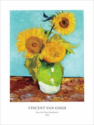 Принт Ваза с три слънчогледа, Винсент ван Гог - репродукция